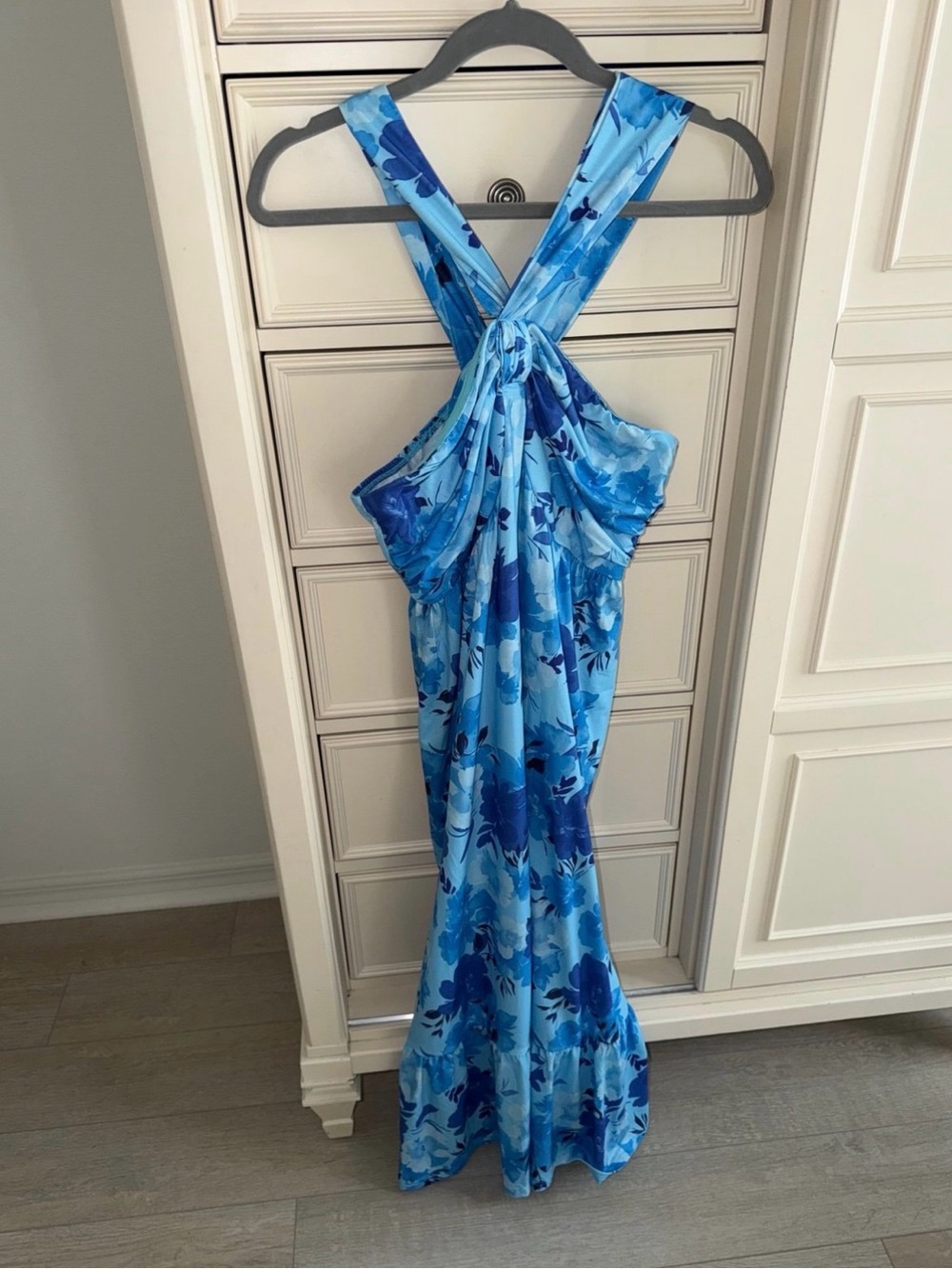 Grace Karin Blue Floral Cross-Back Maxi Dress